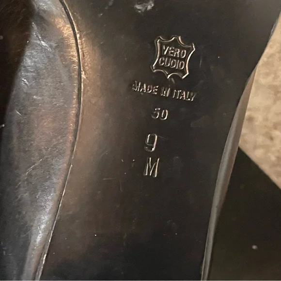 Via Spiga Square Toe Leather Black Heels Sz 9 Made in Italy Vintagr 90s - Picture 3 of 11